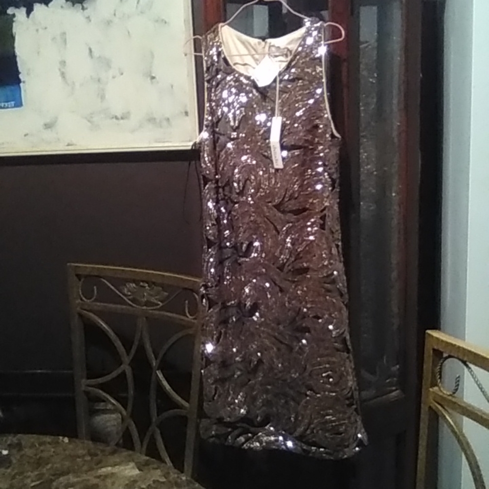 Goldfish sequence sleeveless dress with back split.